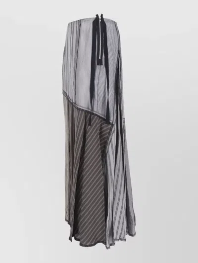 Maison Margiela High Waist Striped Midi Skirt Sheer Overlay In Gray