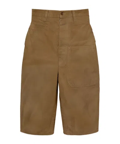 Maison Margiela High-waisted Cotton Shorts In Brown