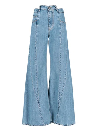 Maison Margiela High-waisted Cut-out Jeans With Wide Leg Silhouette In Blue