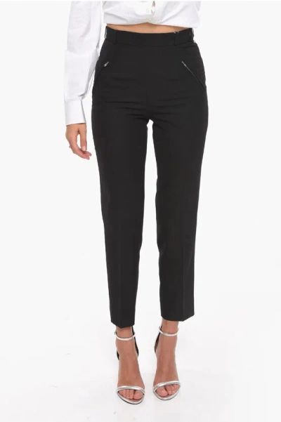 Maison Margiela High-waisted Wool-blend Cropped Trousers With Stitches In Black