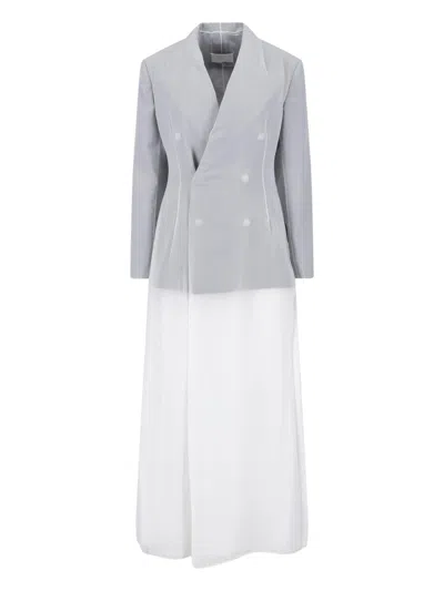 Maison Margiela High-fashion Satin-silk Mini Dress With Wool Detailing In White