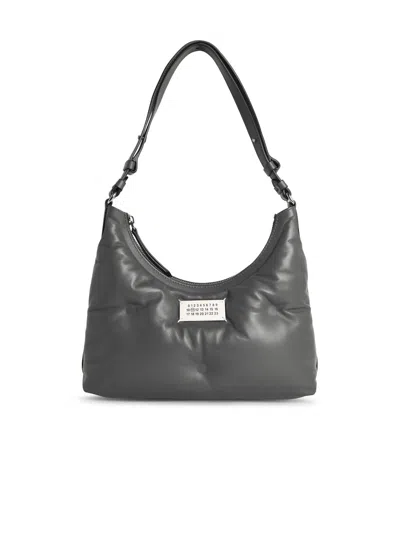 Maison Margiela Hobo Glam Slam Small Bag In Pebble Grey Leather In Black