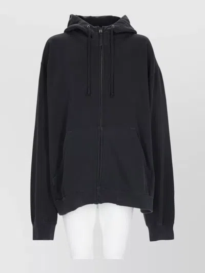 Maison Margiela Zip-up Black Sports Jacket With Hood And Kangaroo Pocket