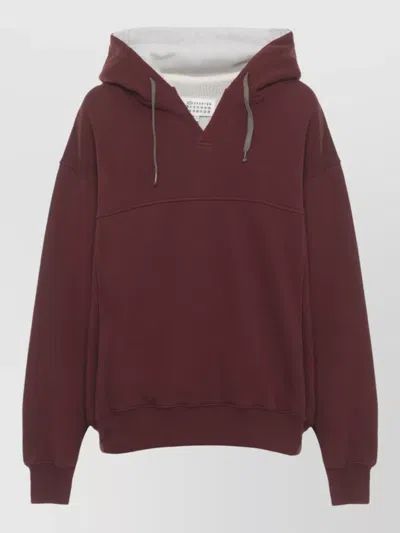 Maison Margiela Hooded Sweatshirt Ribbed Trims Kangaroo Pocket In Burgundy