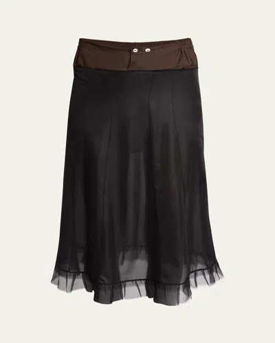 Maison Margiela Hybrid Colorblock Midi Skirt In Black