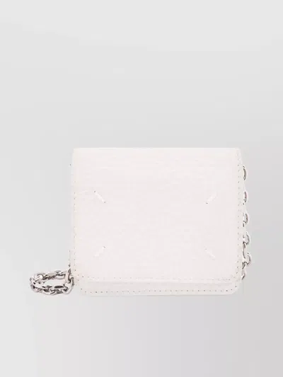 Maison Margiela Iconic Stitching Leather Card Holder With Chain Strap In White