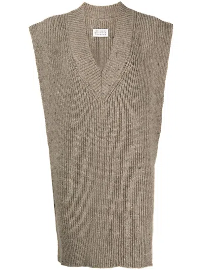Maison Margiela Intarsia-knit V-neck Vest In Brown
