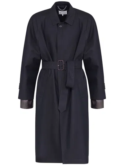 Maison Margiela Iridescent Belted Trench Coat In Black