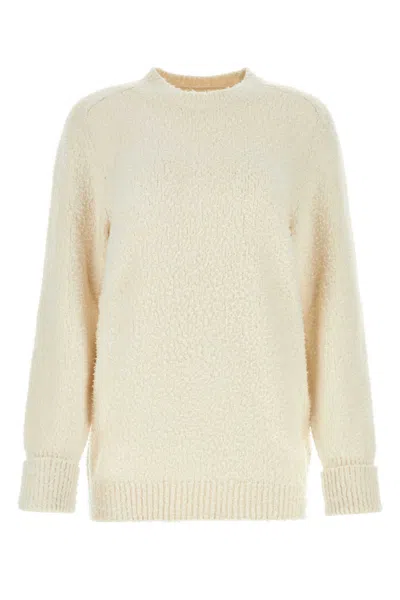 Maison Margiela Cotton Blend Crew Neck Sweater With Textured Finish In White