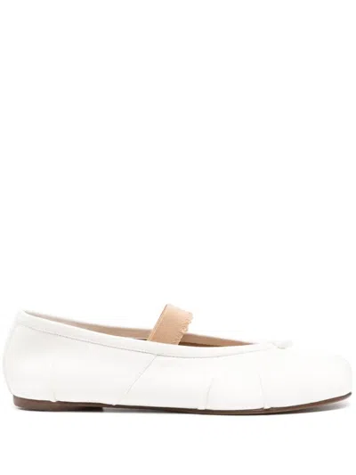 Maison Margiela Ivory Lamb Leather Ballerinas With Delicate Instep Strap In White