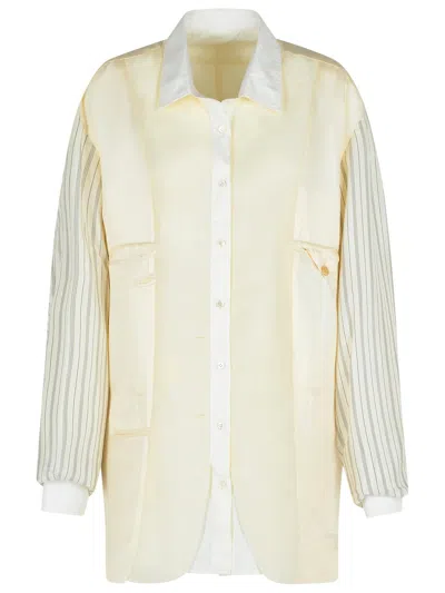 Maison Margiela Striped Sleeve Jacket Front Pockets In Beige