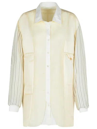 Maison Margiela Striped Sleeve Jacket Front Pockets In Beige
