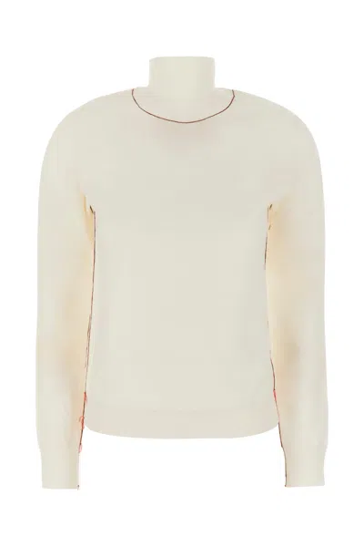 Maison Margiela White High Neck Sweater With Contrasting Stitching