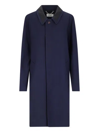 Maison Margiela Blue Wool Viscose Coat In Black