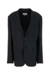 Maison Margiela Black Jacket With Classic Lapels And Logo Stitching On The Back In Mohair And Wool Blend Woman In Black