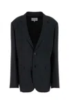 Maison Margiela Black Jacket With Classic Lapels And Logo Stitching On The Back In Mohair And Wool Blend Woman In Black