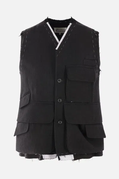Maison Margiela Cargo V-neck Vest In Grey