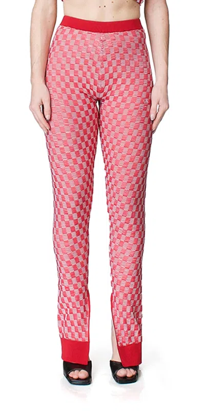 Maison Margiela Jacquard Check Pants In Red/white