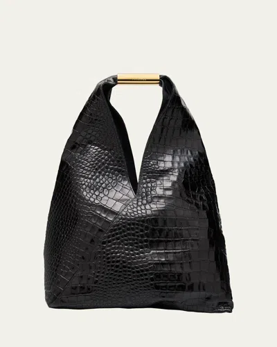 Maison Margiela Japanese Croc-embossed Leather Tote Bag In Black