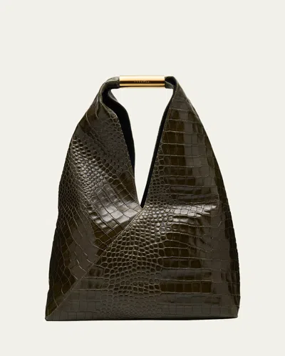 Maison Margiela Japanese Croc-embossed Leather Tote Bag In Green