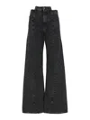 Maison Margiela Black Jeans With Wide Leg And Four-stitch Moniker Logo In Denim Woman In Black