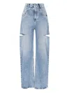 Maison Margiela Light Blue Denim Distressed Straight Leg Jeans With Cut-out In Blue