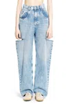 Maison Margiela Light Blue Denim Distressed Straight Leg Jeans With Cut-out In Blue