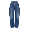 Maison Margiela High-waisted Blue Denim Jeans With Cut-out Details In Multi