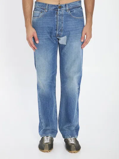 Maison Margiela Denim Trousers Featuring Front Patch In Blue
