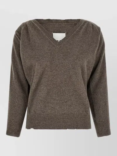 Maison Margiela Jersey Top Casual Style Long Sleeves V Neck In Brown