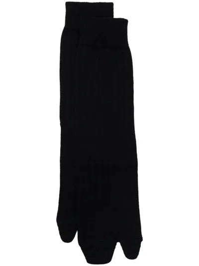 Maison Margiela Jersey-wool Tabi Crew-length Socks In Black