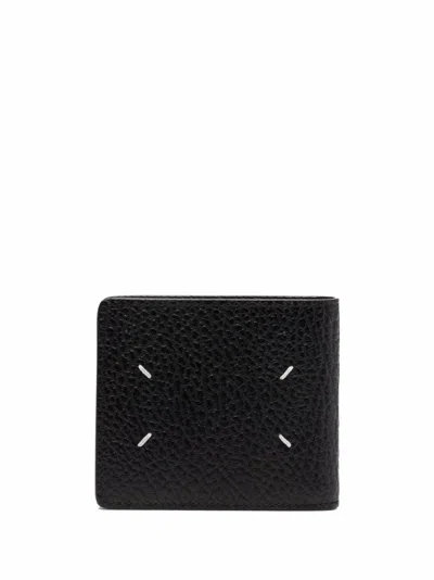 Maison Margiela Jet-black/off-white Leather Bifold Wallet For Men