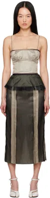 Maison Margiela Khaki & Black Lined Silk Midi Dress In 800 Stone And Moon