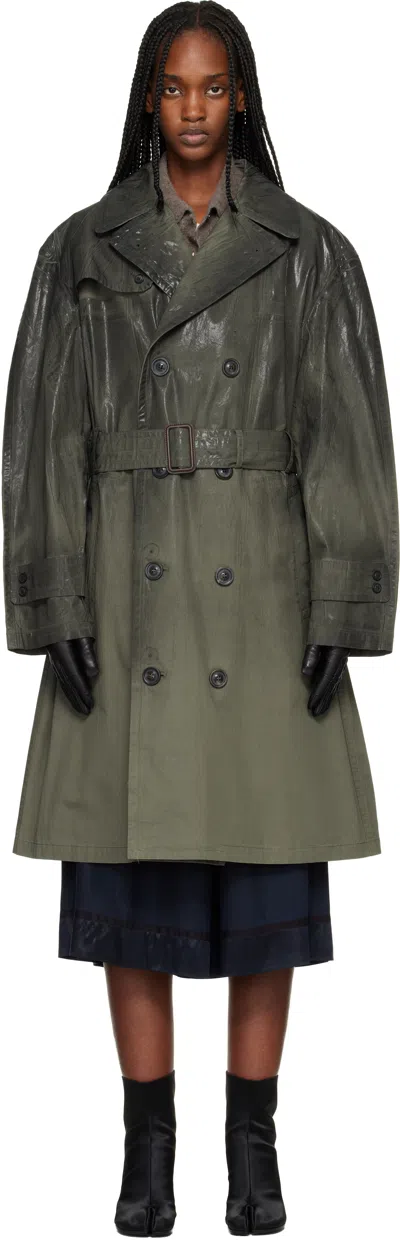 Maison Margiela Khaki Double-breasted Trench Coat In Green