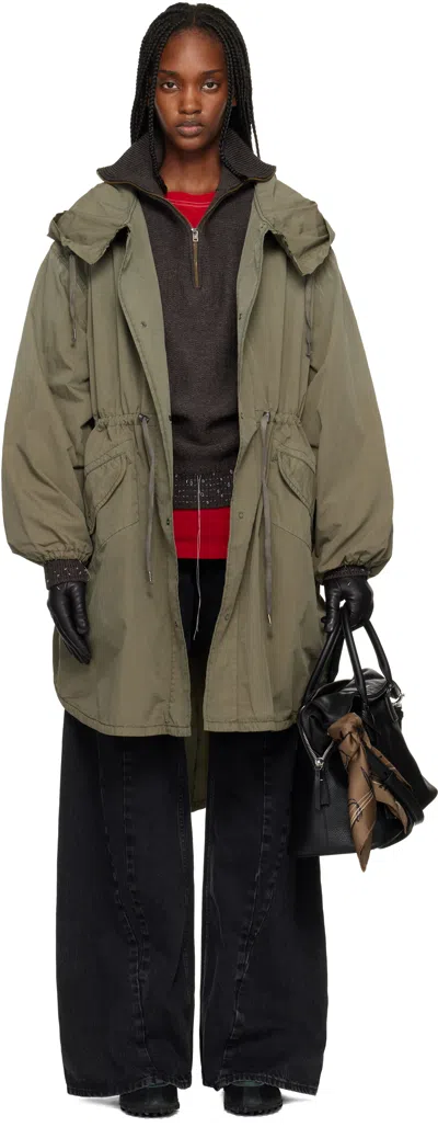 Maison Margiela Khaki Hooded Parka In Green