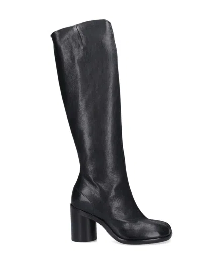 Maison Margiela Knee-high Split-toe Black Leather Boots