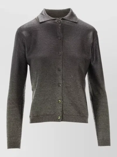 Maison Margiela Knit Cardigan Long Sleeves Ribbed Trims In Gray