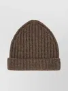 Maison Margiela Knit Hat With Folded Brim And Ribbed Texture In Brown