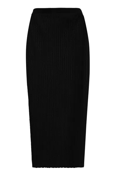 Maison Margiela Knit Midi Dress With Open Rib Texture And Signature Back Stitches In Black