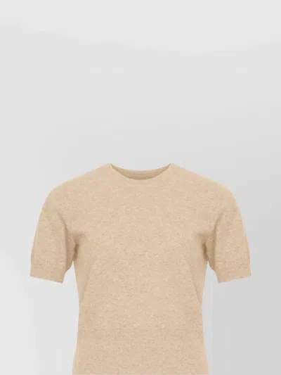 Maison Margiela Knit Short-sleeved Crew Neck Sweater In Beige
