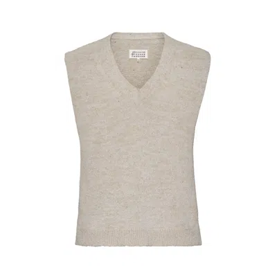 Maison Margiela Knit Vest Man Ice Blue And Beige In Gray