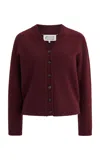 Maison Margiela Washed Wool Knit Cardigan In Burgundy
