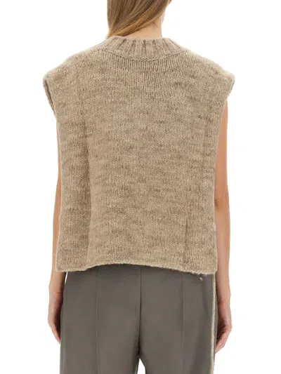Maison Margiela Knitted Alpaca Vest In Brown