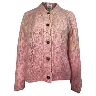 Maison Margiela Knitted Buttoned Cardigan In Pink Mohair