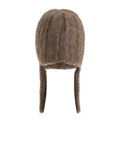 Maison Margiela Ribbed Ear-flap Beanie Hat In Brown