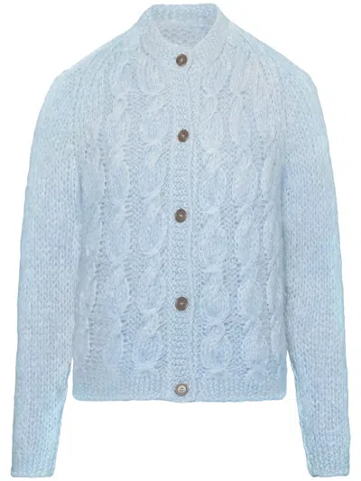 Maison Margiela Knitted Mohair-blend Cardigan In Blue