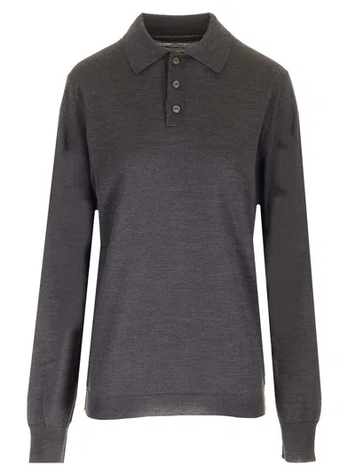 Maison Margiela Knitted Polo Shirt In Grey