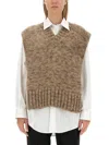 Maison Margiela Knitted Vest In Brown