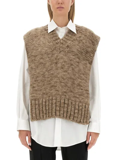 Maison Margiela Knitted Vest In Brown