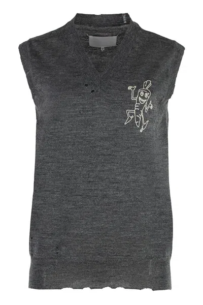 Maison Margiela Knitted Wool Vest In Gray